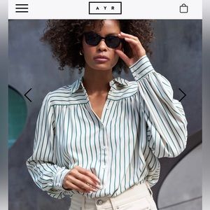 AYR ‘New Age’ Blouse, White with Green Stripes, Size S